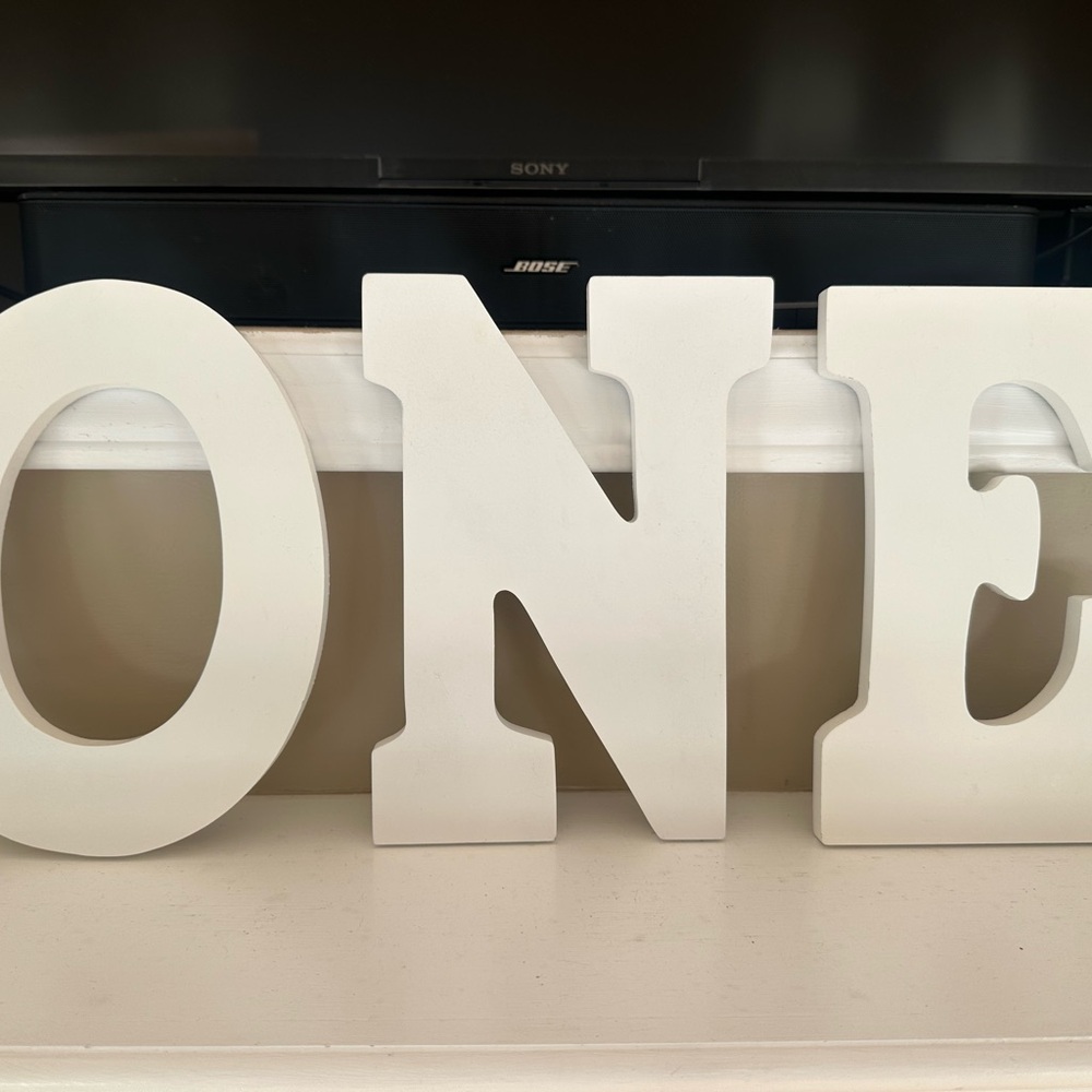 White Decorative Letter 'ONE' Home Party Sign - Neutral Decor